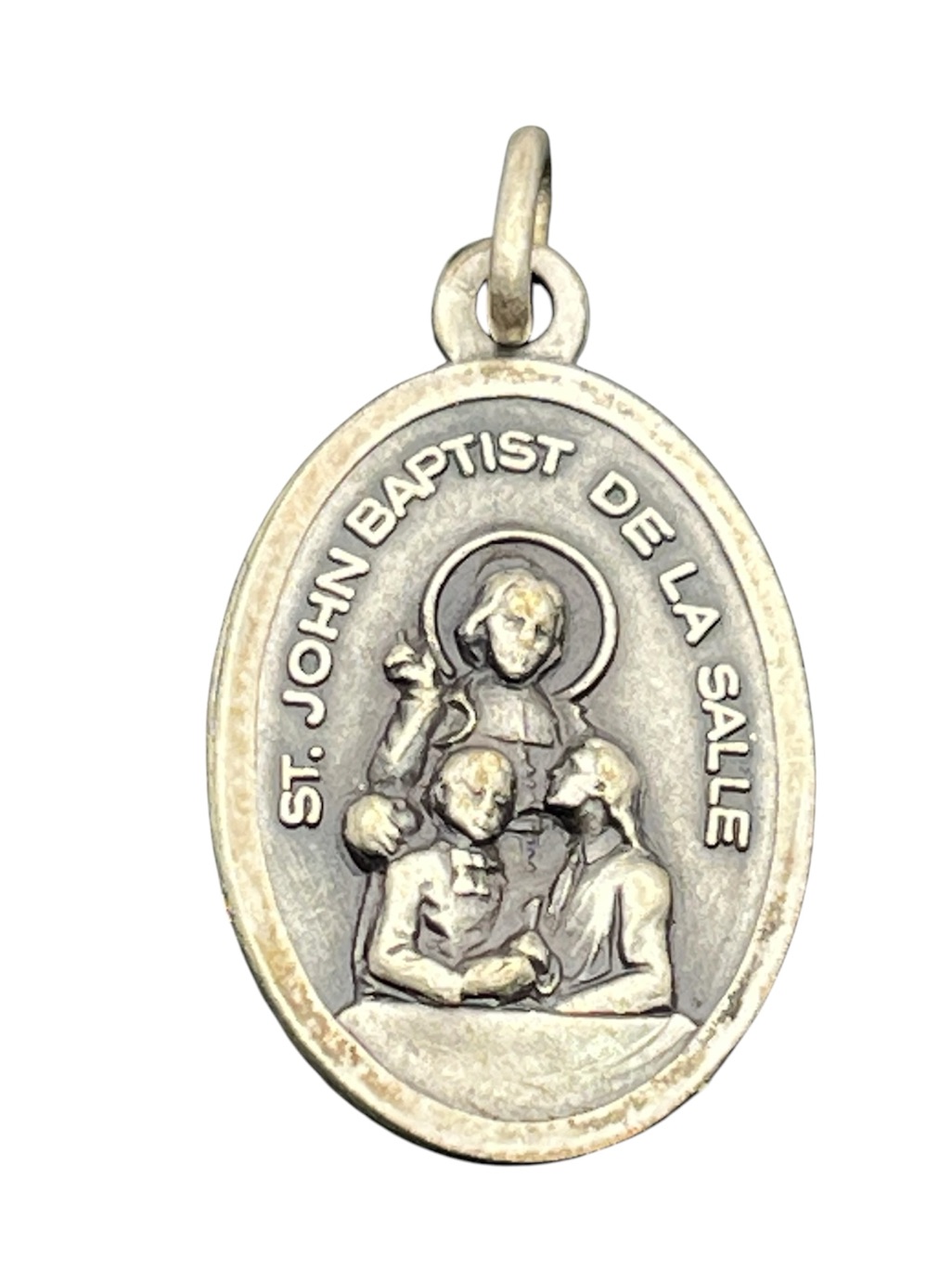 St. John Baptist De La Salle Oval Catholic Saint Silver Tone Pendant Fr Necklace